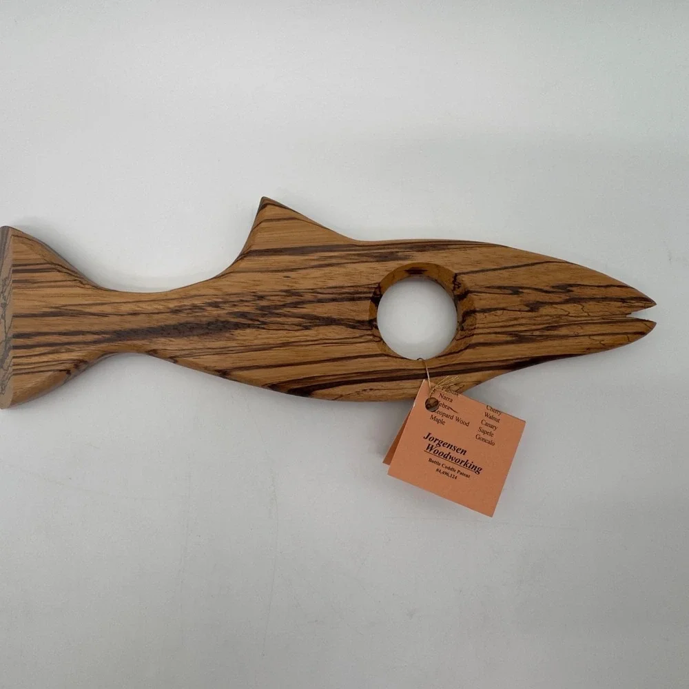 Jorgensen Magic Salmon Zebrawood Floating Wine Bottle Holder Fish New w/ Tags